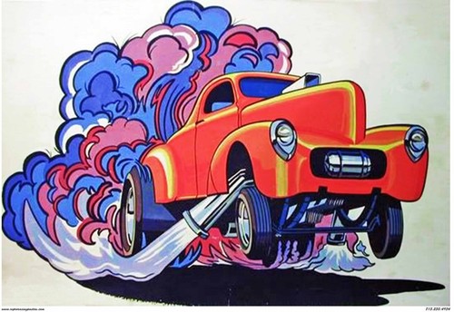 Willys gasser cartoon poster - cartoon,